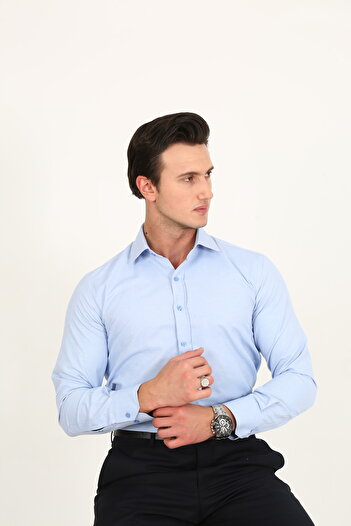 Hazhers Classic Men's Slim Fit Solid Color Breathable Cotton Fabric Shirt Collar Shirt