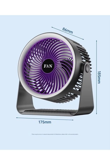 Biki Rechargeable Desktop Fan 4 Speed 5 Light Modes Type-C 20x18x9cm Portable Cooling
