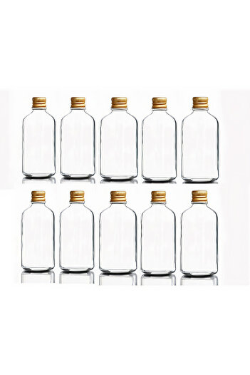 makrobay 100 ml Clear Glass Shot Bottle – Gold Metal Cap, with Funnel Gift, Multi-Purpose Fragrance Ornament Bottle 10 Pieces