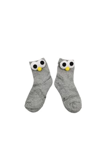 Doty FunnyEyes Kids Socks, Cotton, Creative Design, Size 30-35, Grey