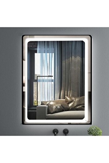 Smack LED and Touch Mirror, with Defog Function, 60 x 80 cm, Aluminum Frame, Black,