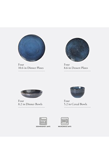 Gibson Elite Matisse 16 Piece Double Bowl Dinnerware Set, Cobalt Blue