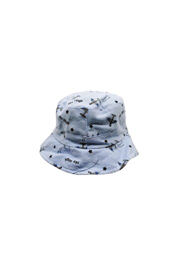 Doty Summer Hat for Kids StarHat with String, 16x11 cm, Light Blue, Airplane Print