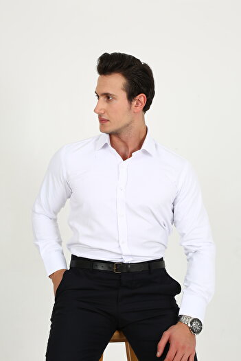 Hazhers Classic Men's Slim Fit Solid Color Breathable Cotton Fabric Shirt Collar Shirt