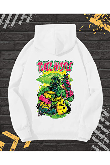 OEM Men's Hoodie with Front-Back Print, CXO Toxic Hustle, Cotton, White, XXL INTL