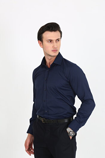Hazhers Classic Men's Slim Fit Solid Color Breathable Lycra Fabric Shirt Collar Shirt