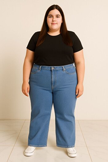 ELONİ SEZON NOU - PREMIUM SUPER BATTAL PANTALONI DENIM CU TALIE ÎNALTĂ, ELASTICI/LYCRA, CU PĂRĂLĂ LARGĂ