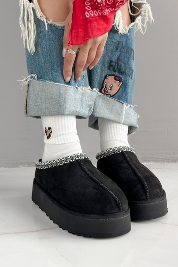 Shoebutik Migo Black Plush Winter Women's Slippers