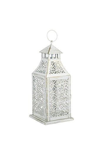 SHOPIENS Felinar metalic, model perforat, alb, 12,5x12,5x31 cm, MYONNA IT & E-COMMERCE