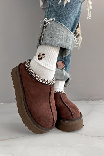 Shoebutik Γυναικείες χειμερινές παντόφλες Migo Bitter Brown βελούδινες