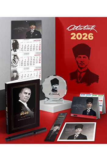 Halk Kitabevi 2026 Ататюрк Гази Паша Дневник - Гази Календар за стена - Метална ролкова химикалка и кристален портрет