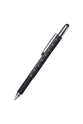 SHOPIENS Multifunctional Pen, 6-in-1, 15cm Ruler, Bubble Level, Touchscreen Stylus, Black