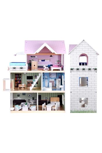 indiggo MDF Wooden Dollhouse with POOL LaCasa Indiggo® Pink Fluff