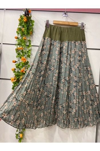 edu collection Midi Length Patterned Chiffon Bell Skirt Length 85 cm