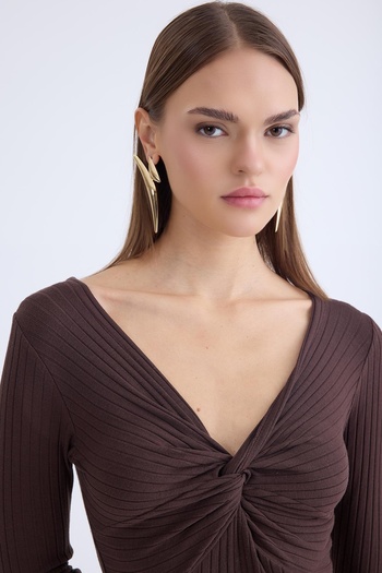 Vitrin V-Neck Front Knot Detailed Long Dress