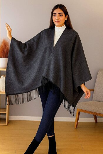 ALDAİR Women's winter double-sided poncho shoulder 140x140