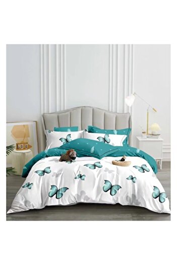 Evia Home Double bed linen set made of 100% fine fabric with 4 pillowcases, Evia Home, Ciel Butterflies