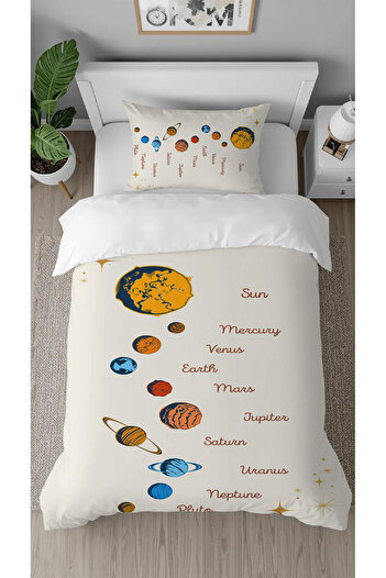 GREENDECOR Planet Names Patterned Digital Printed Design Single Children's Duvet Cover Set Without Sheets