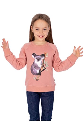Ozmoz By Mukadder Özden Organic Printed Pink Winter Girls' Sweatshirt
