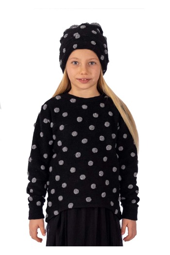 Ozmoz By Mukadder Özden Black Winter Girls' Sweatshirt with Pompom