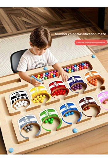 I LOVE KIDS Magnetic Color and Number Maze Wooden Sorting and Counting Board Montessori Matching Toy