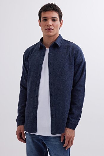 Tudors Чоловіча сорочка Slim Fit, вузького крою, з довгими рукавами, пряма, зимова, синя