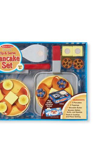 Melissa & Doug مجموعة فطائر خشبية قابلة للتقليب والتقديم، مكونة من 19 قطعة، ألعاب طبخ طعام إفطار للأطفال الصغار