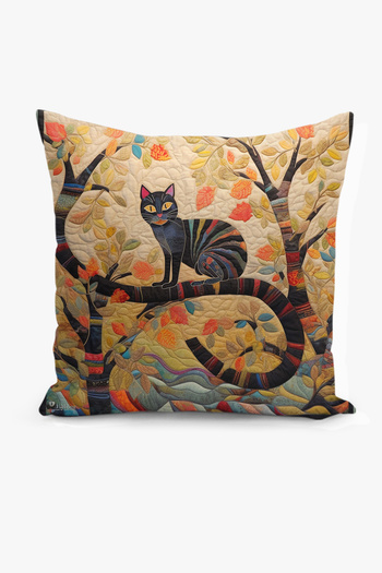 Filamente Double-Sided Digital Print Throw Pillow Cover Quilted Look Cat Pattern
