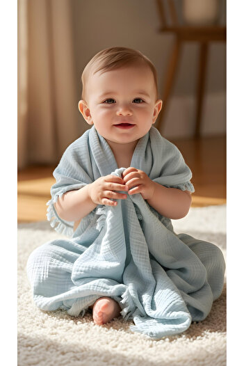 Cevval 100% Cotton with Tassel Edges 4 Layers 230 Grams 115 X100 cm Multi-Purpose Muslin Baby Blanket