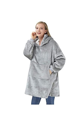 DEEBCO Huggle Hoodie Blanket with Sleeves and Hoodie, Polyester, Gray, Universal Size