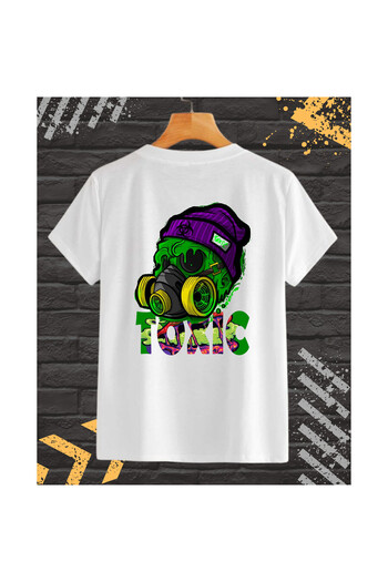 OEM Men's T-Shirt with Front-Back Print, Toxic, Cotton, White, S INTL