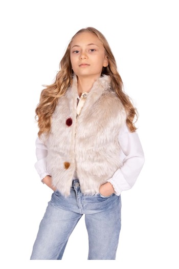 Ozmoz By Mukadder Özden Winter Girl's Vest with Faux Fur Pompom