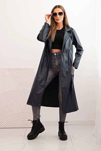 UniqueStore.ro Navy blue corded -leather trench coat