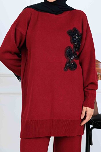 benguen Embroidery Detail Knitwear Set S1067 Burgundy