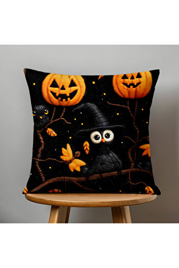 Filamente Double-Sided Digital Print Throw Pillow Cover with Felt Craft Look - Halloween Patterned