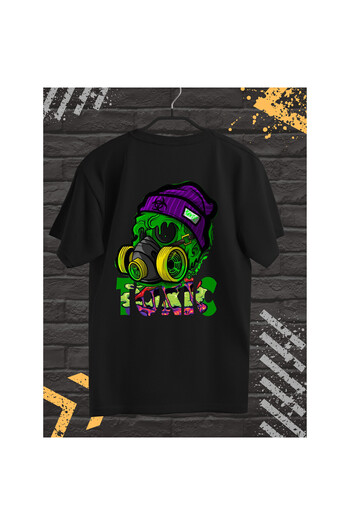 OEM Men's T-shirt with Front-Back Print, Toxic, Cotton, Black, XXL INTL