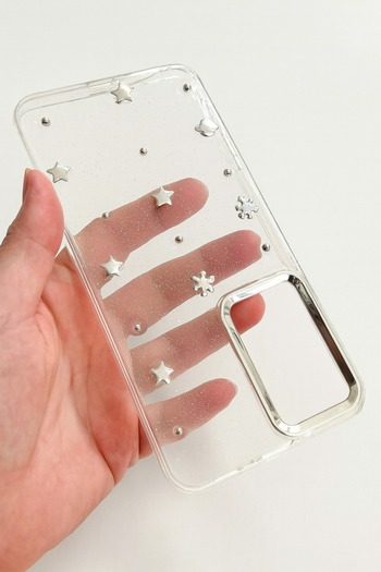 Alstrap Samsung Galaxy S25 Fe Compatible Shiny Transparent Silicone Case with Metal Pattern, Shock Absorbing, Protection