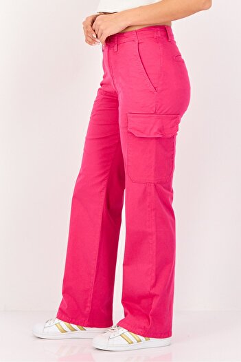 Reiko Women Regular Fit Solid Cargo Pants, Neon Pink