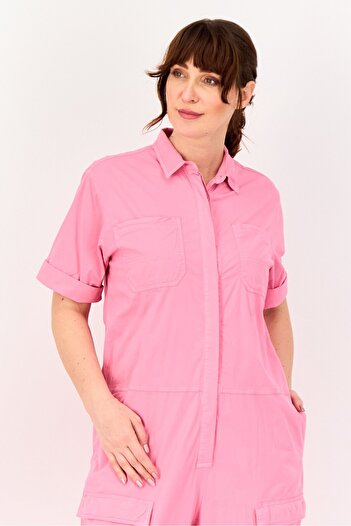 Reiko Women Solid Short Sleeve Jumpsuit, Pink