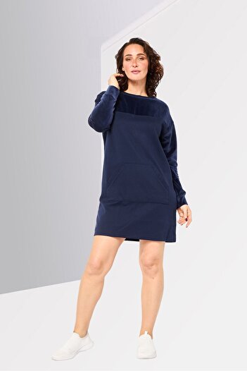 Lacoste Women Velvet Midi Casual Dress, Navy Blue