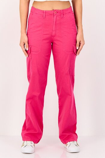 Reiko Women Regular Fit Solid Cargo Pants, Neon Pink