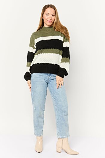Madison + Hudson Women Ribbed Neck Textured Sweater, Multi Color