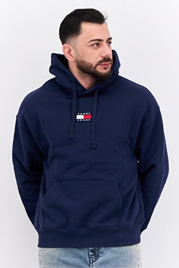 Tommy Hilfiger Men Hooded Long Sleeve Brand Logo Sweatshirt, Navy
