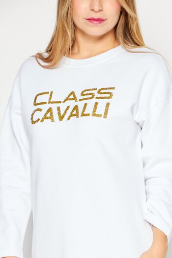 Cavalli Class Women Graphic Print Mini Sweater Dress, Gold /White