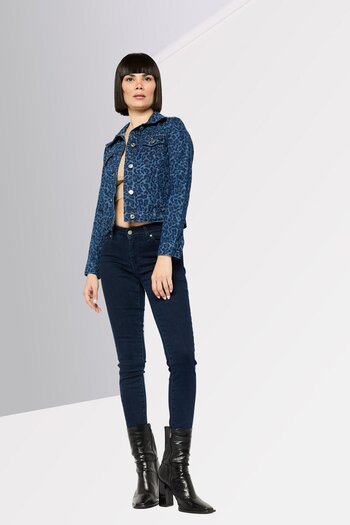 Michael Kors Women Animal Print Denim Jacket, Blue