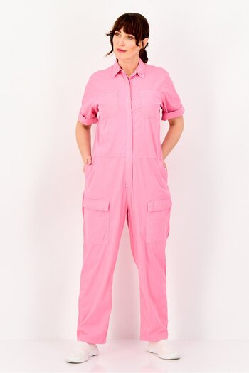 Reiko Women Solid Short Sleeve Jumpsuit, Pink