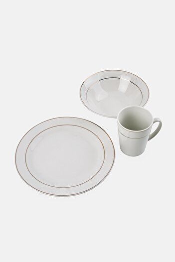 Gibson Home 12 Pieces Tuxedo Deluxe Gold Banded Fine Ceramic Dinnerware Set, White