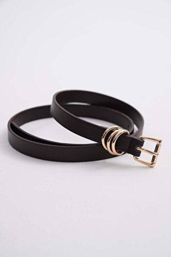 Çantacımstore Curea de damă cu trei inele maro auriu