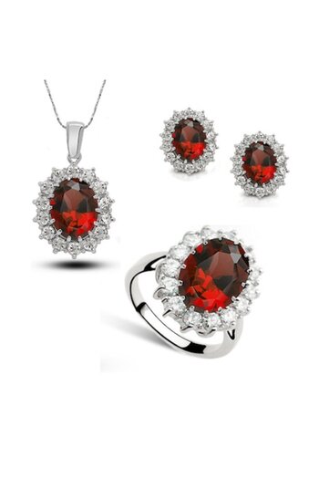 Tessero Women's jewelry set, necklace with pendant, earrings and ring size 7, zirconia crystals with Sa effect
