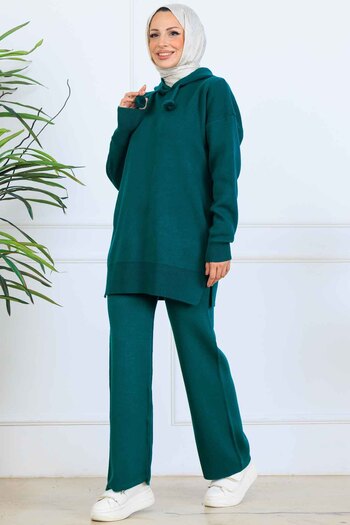 benguen Hooded Knitwear Set S1079 Emerald Green